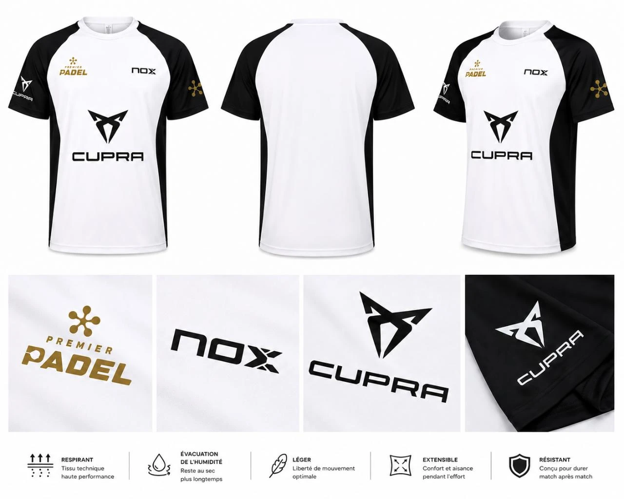 Technisch padel T-shirt, Premier Padel, NOX, wit en zwart, maat M – photo 4